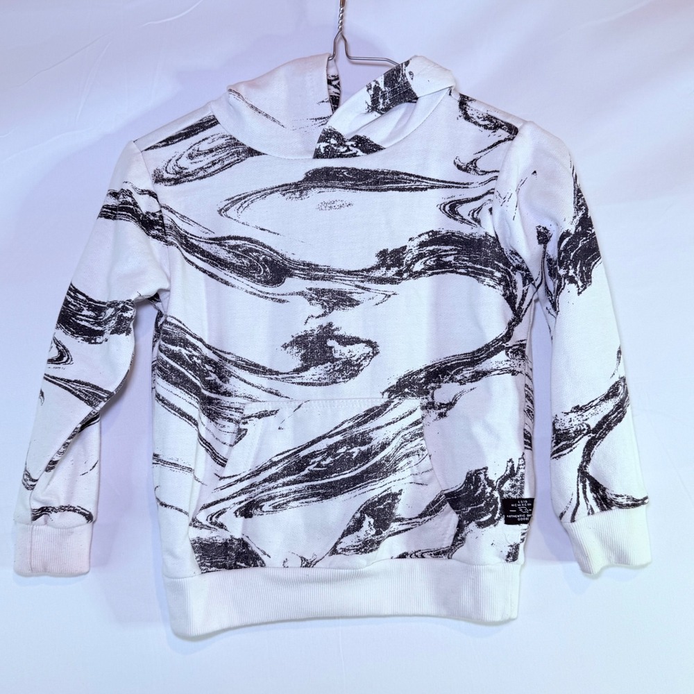 Tony Hawk Boys Marble Swirl Graphic Pullover Hoodie White Black Size M 5/6